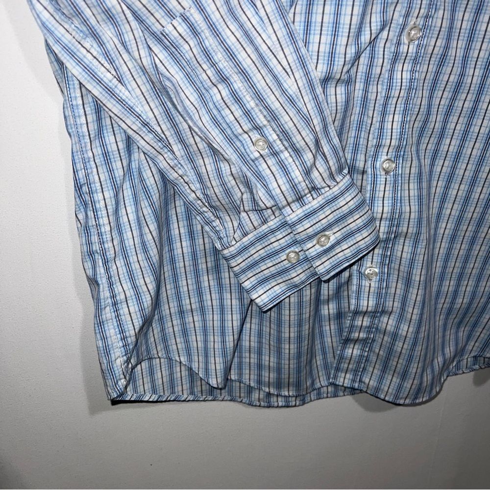 Nicole Miller Striped/Plaid Dress Shirt 15 1/2 x 32/33 Lt. Blue/White Modern Fit - Picture 5 of 6